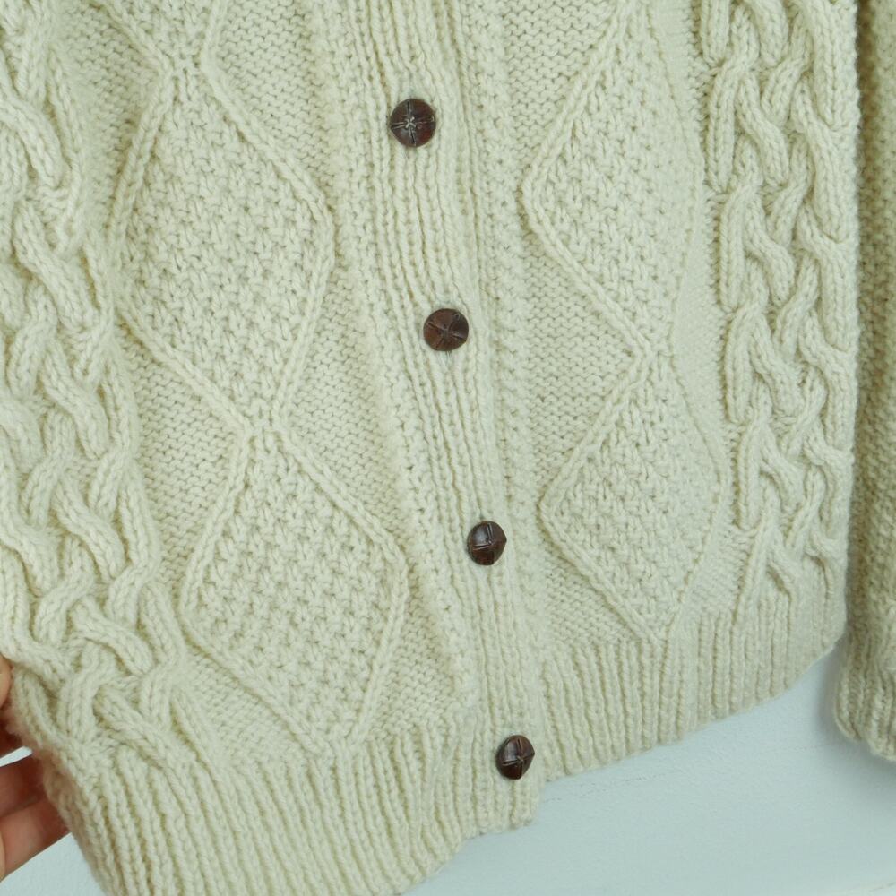 Vintage Women's M L Fisherman Cardigan Sweater Chunky Knit Wool Preppy Nautical - Picture 5 of 11